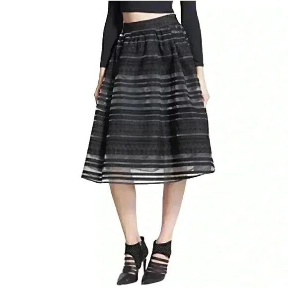 JOA Los Angeles Women's Black Striped Flocking Lined Full Skirt w Netting - Picture 1 of 9